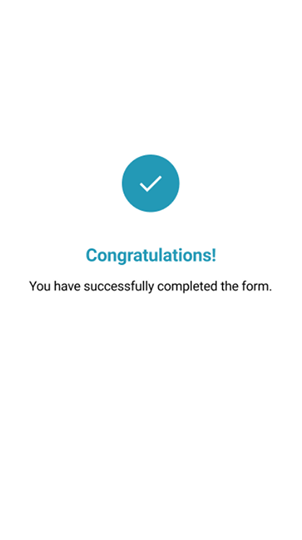 Congratulations screen confirming the onboarding form was completed