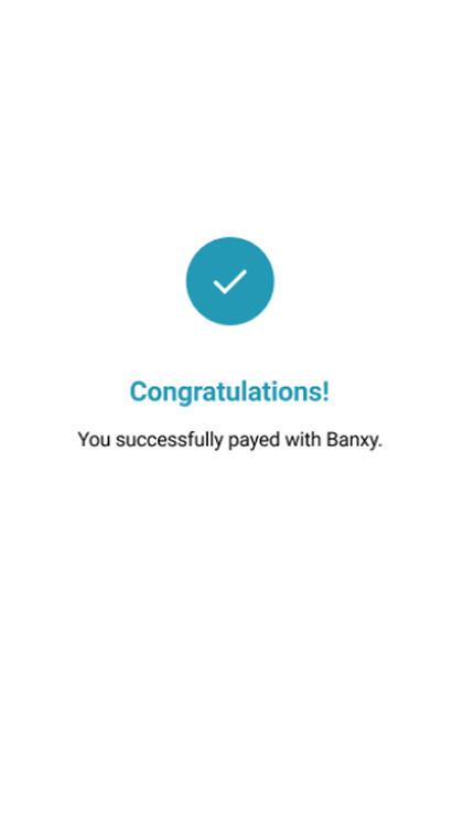 Congratulations screen confirming a successful Banxy payment