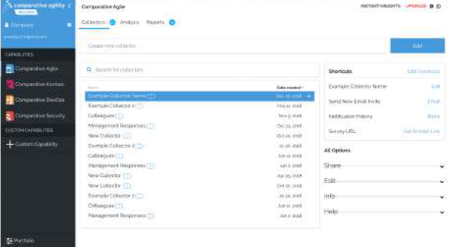 Close-up of the Comparative Agility web app collectors panel