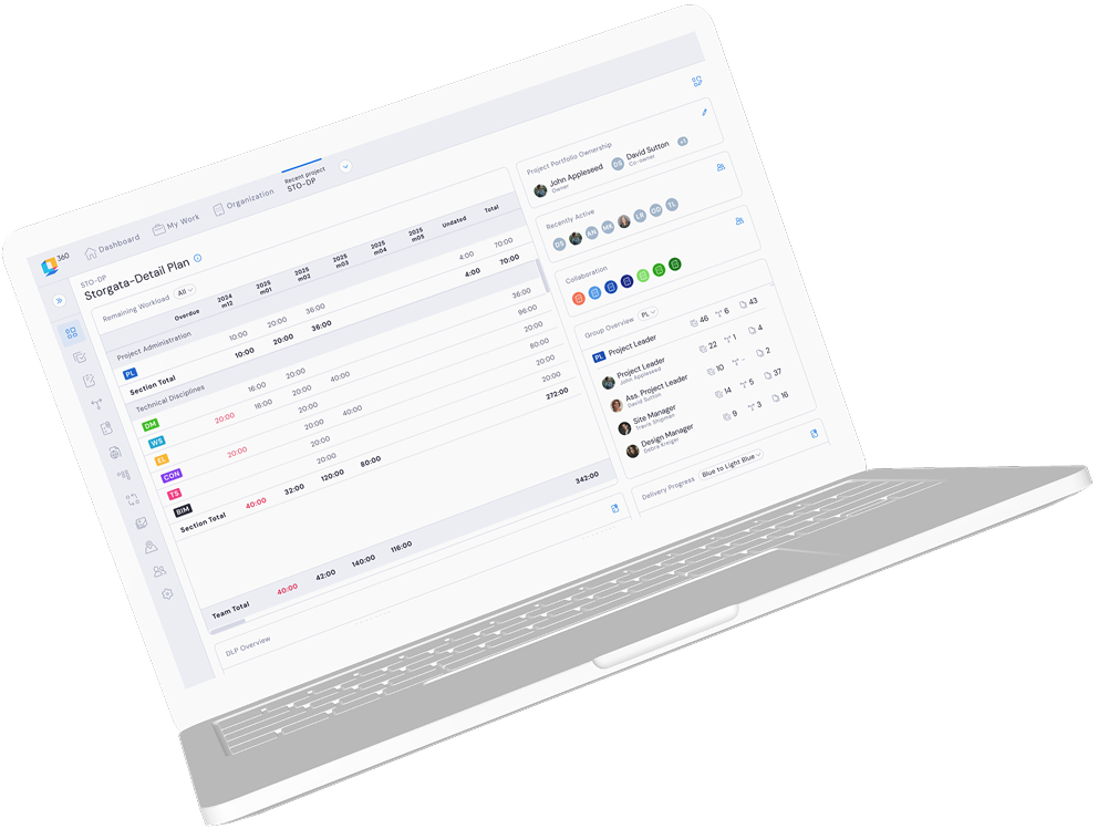 Quantum 360 project dashboard shown on a laptop